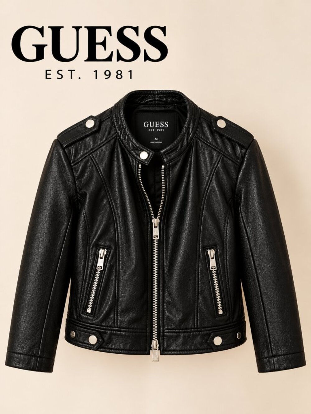 GUESS Black Faux Leather Moto Jacket Women’s XXL 2XL
